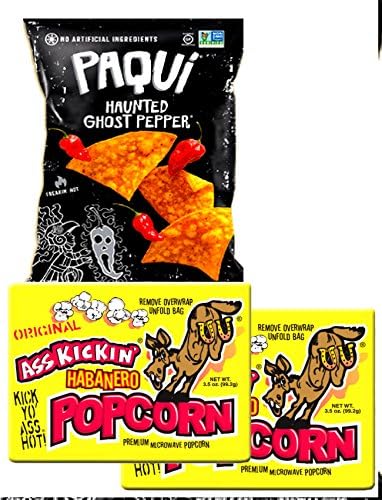 MiDAStick Spicy Mix Ghost Pepper Spicy Chips 5.5 oz &amp; Spicy Popcorn (Microwave, Habanero, 2 Bags, 3.5 oz each) Real Hot Snack set