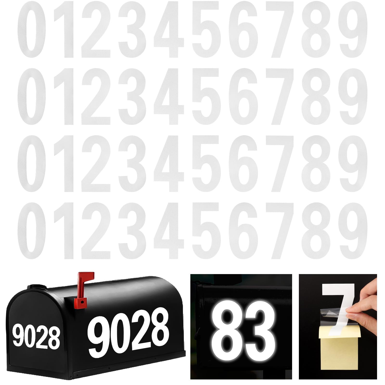Photo 1 of Reflective Mailbox Number for Outside, 2 Inch 4 Sets Vinyl Waterproof White Mailbox Numbers Stickers, Strong Self-adhesive House Adress Numbers for Mailbox Door Signs Trucks (Number 0-9)