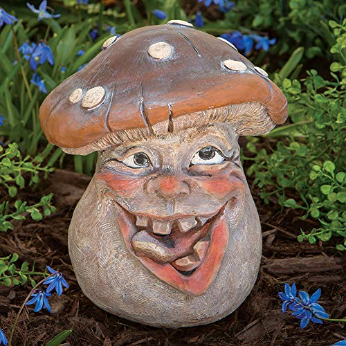 Bits and Pieces Mushroom Man Smiley Face Polyresin Garden Statue 8 1/