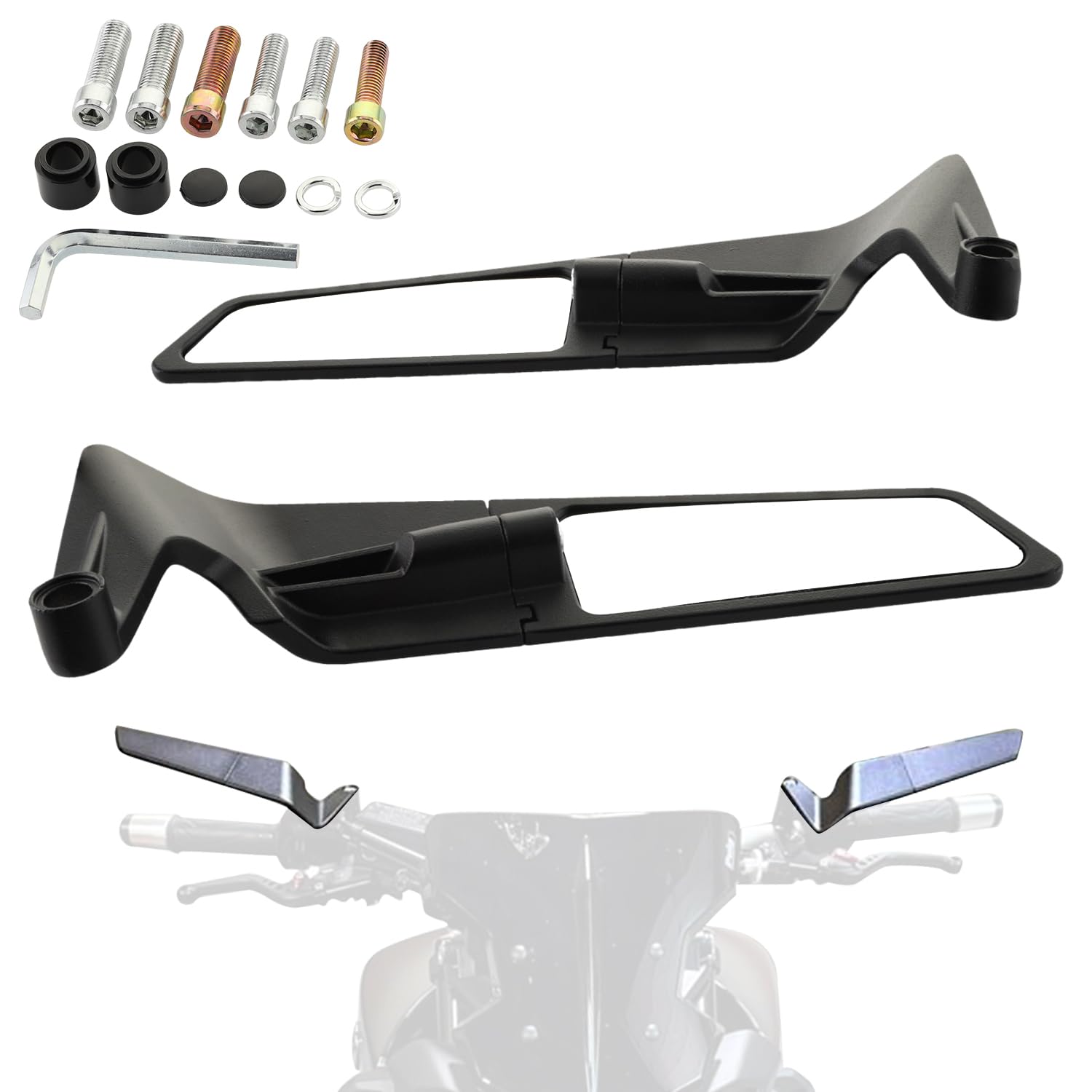 Photo 1 of HNeekyr Motorcycle Rear View Mirrors, Compatible with Kawasaki Z400 Z650 Z900 1290 Super Duke R Evo ABS 390 Duke Street Bike Adjustable Rotating Motorcycle Wing Mirrors