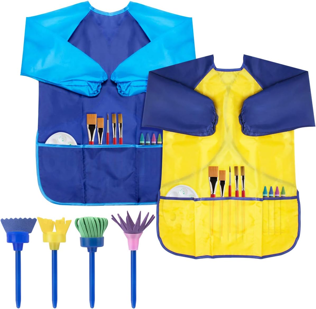 CUBACO 2 Pack Kids Art Smock, Children Waterproof Artist Painting Aprons Long Sleeve with 4 Painting Tools for Art Craft Cooking Lab Activity - Ages 3-8