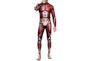 Foksikely Mens Funny Halloween Costume Skeleton Print Cosplay Jumpsuit bodysuit