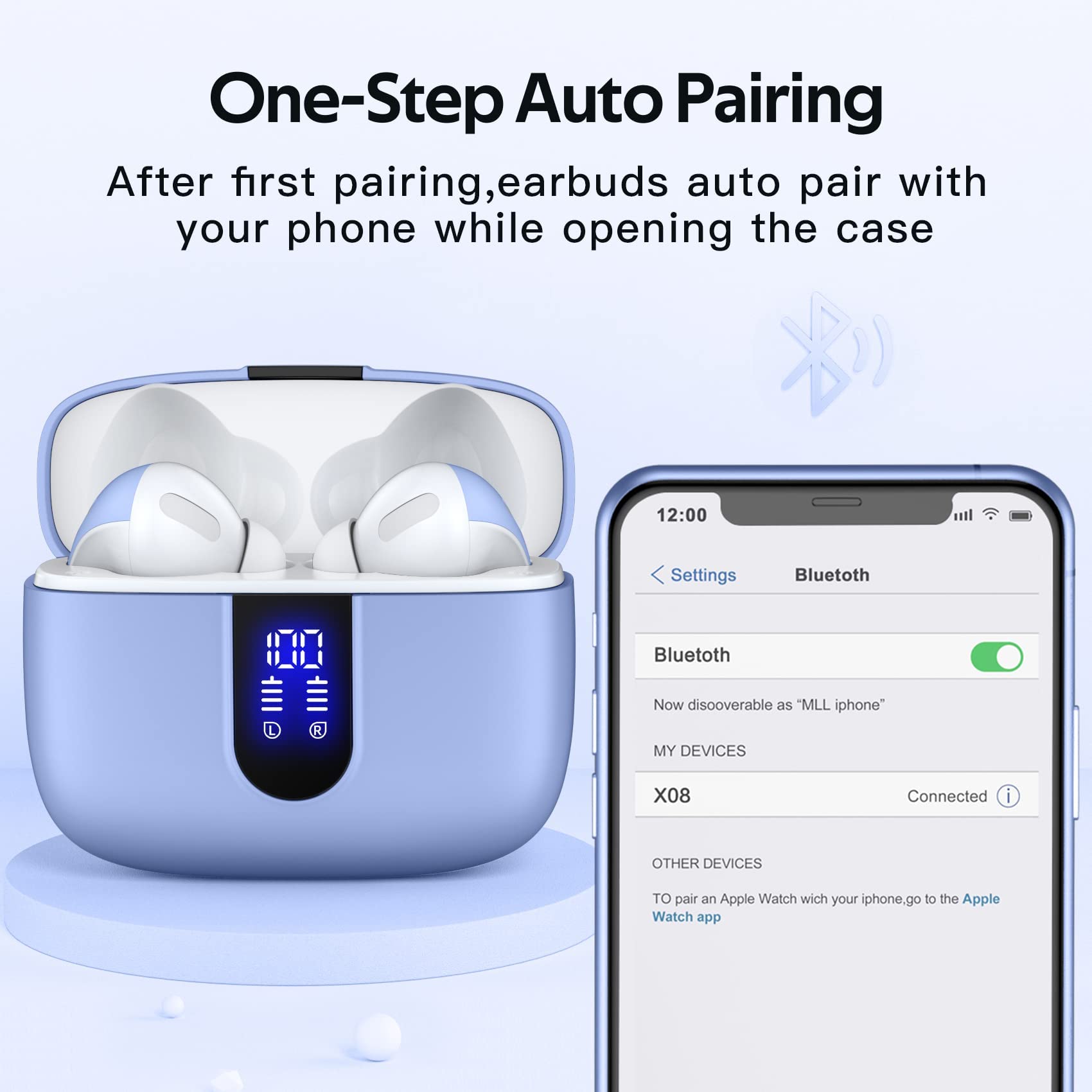 TAGRY 2 Sets X08 Purple and Sunset Pink Bluetooth Headphones True Wireless Earbuds 60H Playback Ear Buds with Wireless Charging Case in-Ear Earbuds with Mic