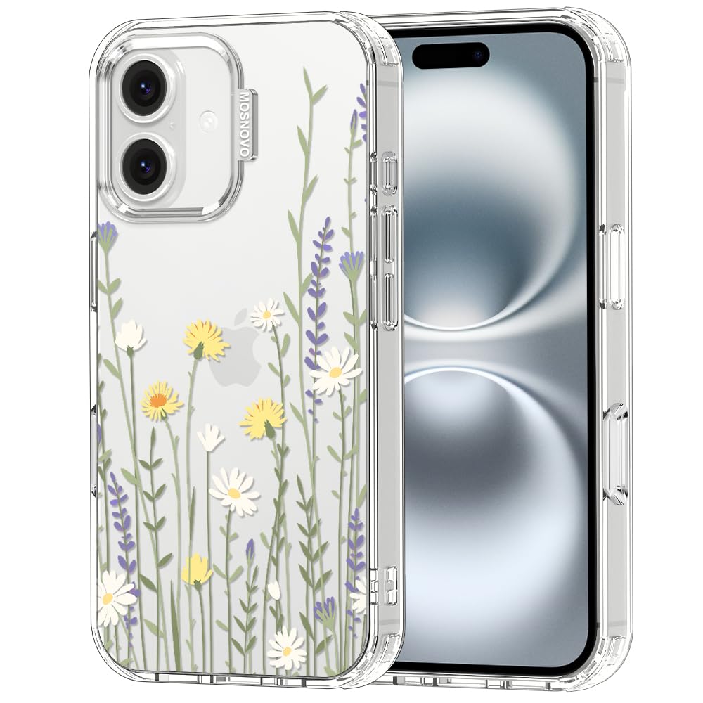 MOSNOVO Case for iPhone 16 Plus, [Buffertech 6.6ft Military-Grade Drop Protection] [Anti Peel Off Tech] Clear TPU Bumper Phone Case Cover Design - Wild Meadow — image 1