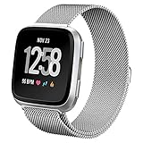 hooroor Compatible with Fit bit Versa Bands Women Men, Milanese Loop Stainless Steel Metal Sport Bracelet Strap Magnet Lock Wristbands Replacement for Fit bit Versa Smart Watch (Silver, Small)