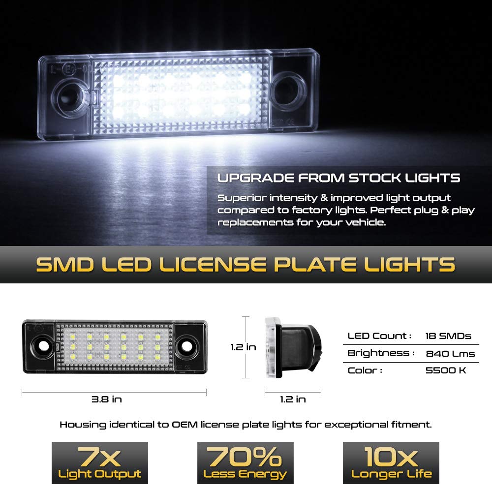 6000K Diamond White 2Piece Set VIPMOTOZ Full LED License Plate Light