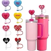 8Pcs Valentine's Day Straw Covers for Stanley Cup, Silicone Straw Topper Colorful Heart Straw Tips 10mm Compatible with Stanley 30&40 Oz Cup Reusable Straw Tips Lids Cute Stanley Cup Accessories