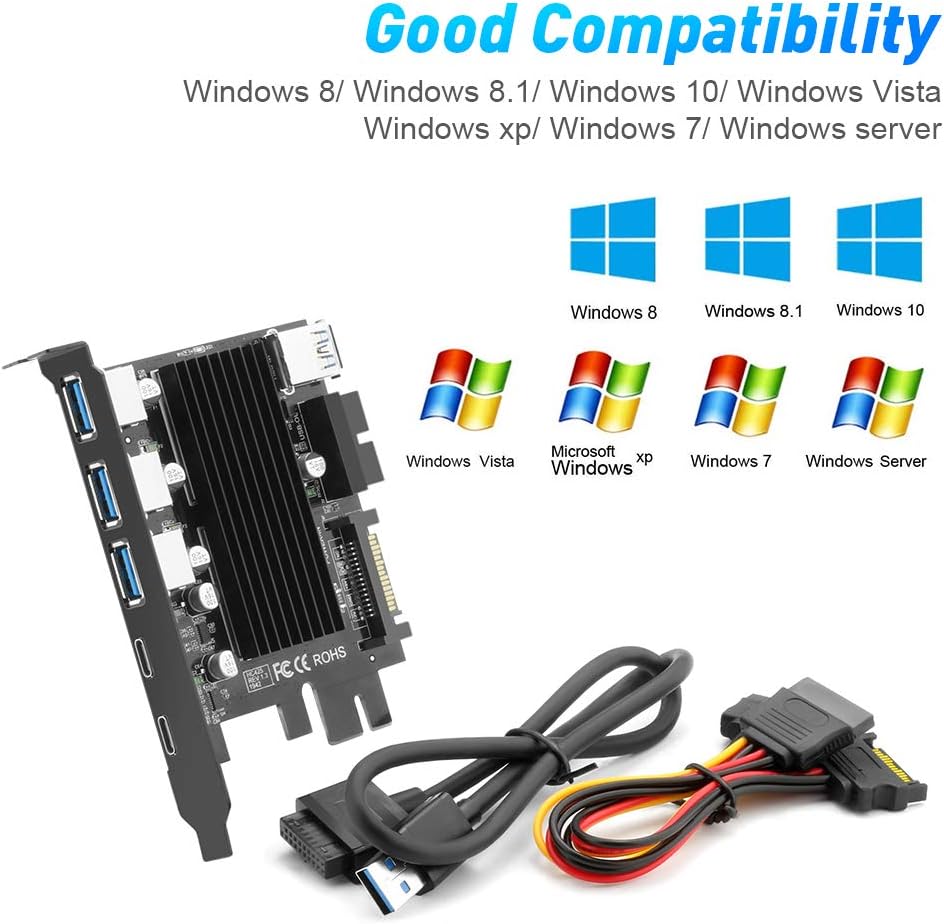 Rocketek 5 Ports USB 3.0 to Expansion Card,3 Port USB 3.0 2 Port Type C ...