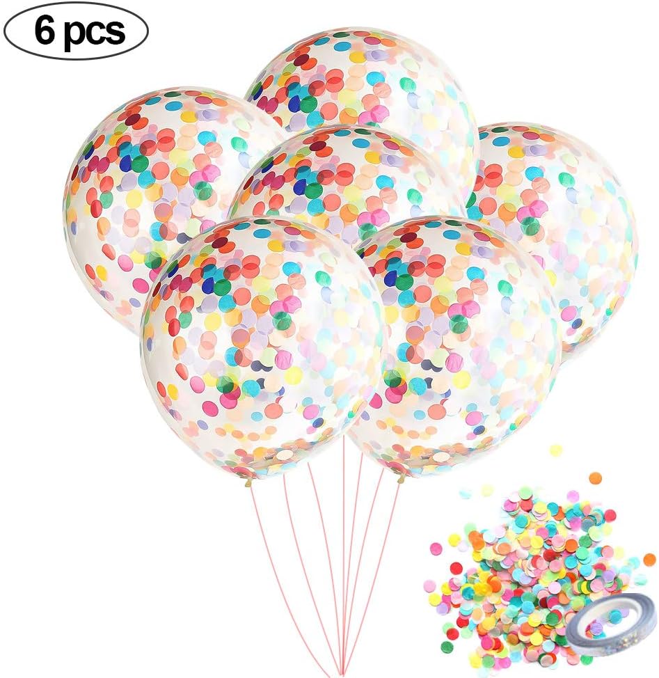 36 Inch Jumbo Confetti Balloons,Giant Clear Latex balloons Filled with Multicoloured Confetti Rainbow Ribbons for Graduation Birthday Party Bridal Shower Wedding Baby Shower Mother's Day Birthday