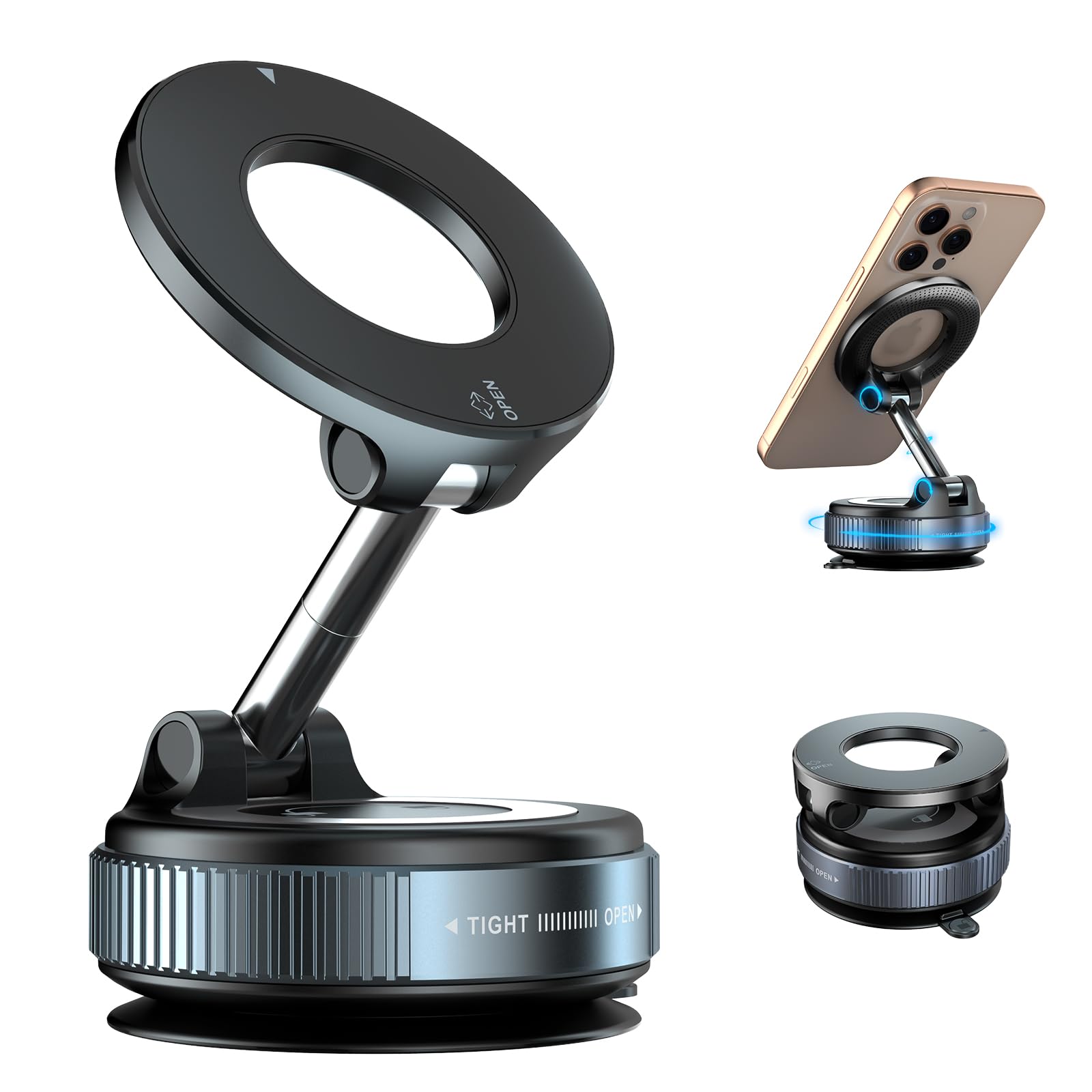 Photo 1 of [NO NEED CHARGING] 360 Rotating Magnetic Vacuum Suction Phone Mount Holder For Car, Adjustable Strong Magnetic Car Mount Phone Holder for Gym/Mirror/Smooth Surface,Compatible with Magsafe iPhone