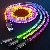 AYI 3 Combinations Multi Ports Charger Cable USB A to USBC Micro PD Fast Charging Cord Lighted Up Current Flowing Compatible with Almost of Electrical Devices-47 inches RGB