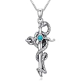 RMREWY Genuine Turquoise Snake Cross Pendant Necklace,925 Sterling Silver Native American Boho Western Pendant Real Gemstone Jewelry Birthdays Gift for Women Snake Lover