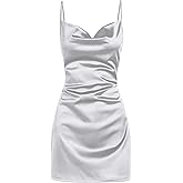 ZAFUL Women's Satin Sleeveless Spaghetti Strap Mini Dress Sexy Slip Cowl Neck Silky Cocktail Party Dresses