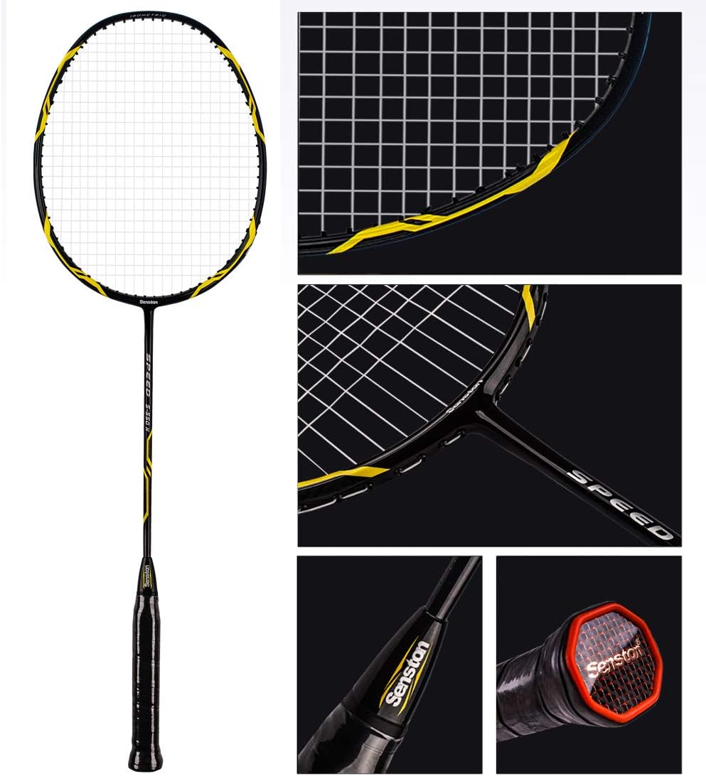 Senston - High Grade 2 Player Graphite Badminton Racket Set - Including 1 Badminton Bag/2 Rackets/2 Grip(Blue+Yellow) : Sports & Outdoors