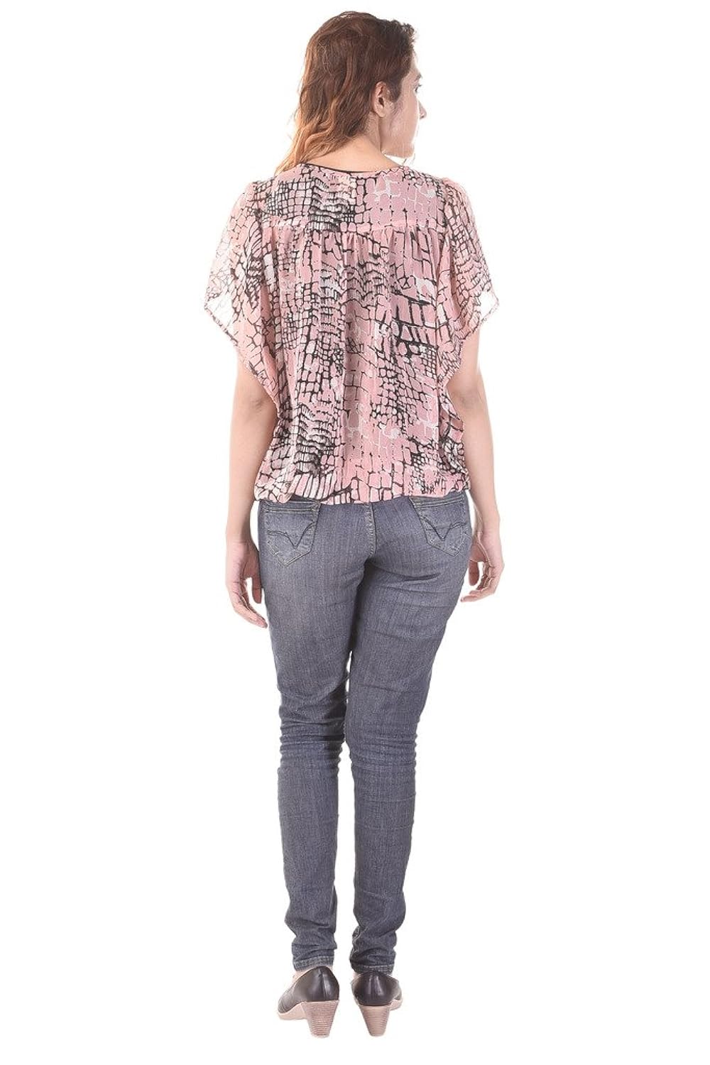 saarvi fashion women's half sleeve round neck printed straight georgatte top