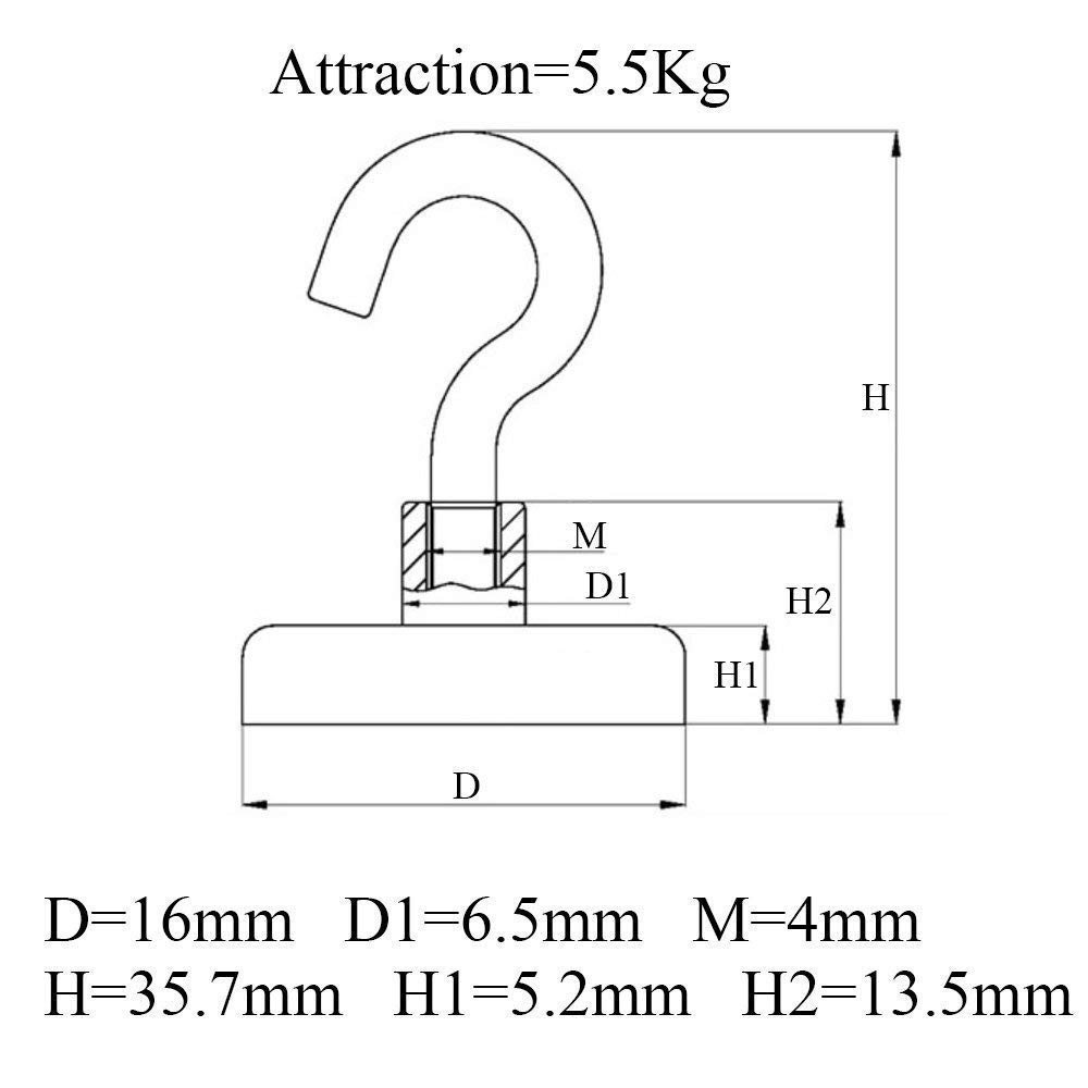 Bkinsety Pack de 12 Gancho Magnético ,Super fuerte Neodimio Gancho Magnético 5.5 kg de Fuerza 16mm de Diámetro