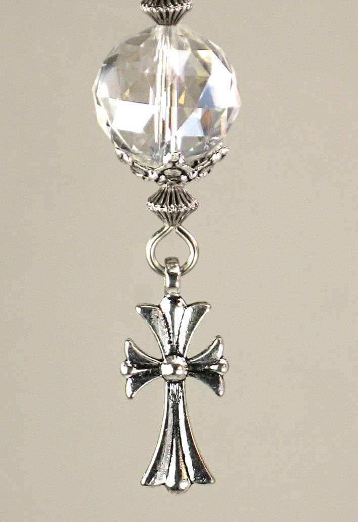 Crystal Clear Faceted Glass With Silvery Fleur De Lis Christian