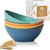 BUSOKIP 65 OZ Wheat Straw Bowls Set of 4, Large Unbreakable Salad Bowls, Microwave & Dishwasher Safe Big Serving Bowl, Kitchen Bowl Mixing Bowl for Popcorn, Cereal, Soup and Oatmeal (Multicolor)