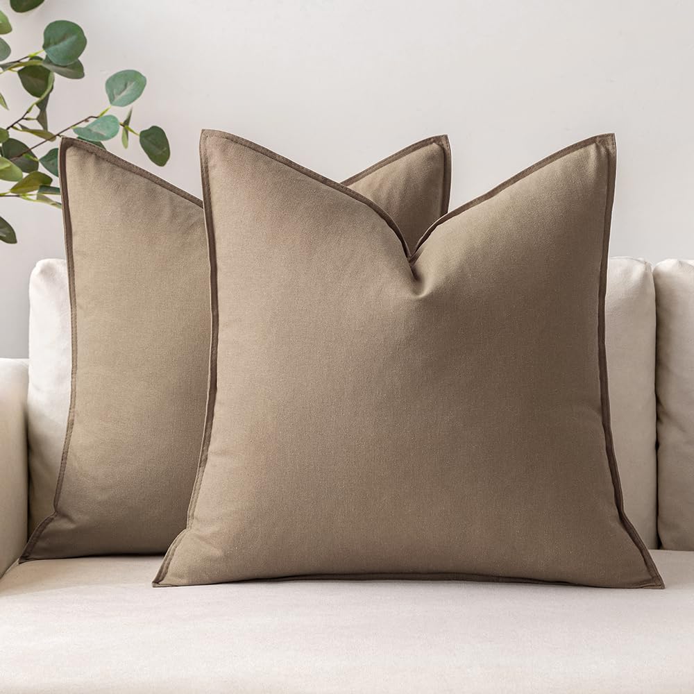 Photo 1 of MIULEE Pack of 2 Coco Brown Pillow Covers 24x24 Inch Decorative Couch Throw Pillow Covers Linen Cushion Covers Set Modern Farmhouse Eruo Sham Home Decor for Sofa Living Room Bed