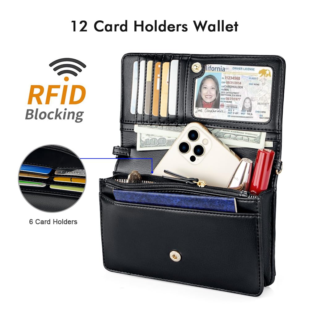 nuoku Crossbody Bag for Women Cellphone Little Purse with Credit Card Slots Lightweight Leather Wristlet Wallet