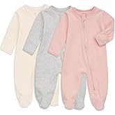 Aablexema Baby Footie Pajama with Mitten Cuffs, Double Zipper Infant Cotton clothes Sleeper Pjs, Footed Sleep Play