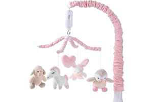 JOLLITO Crib Mobile for Girls, Soft Pink Musical Baby Crib Mobile with 12 Lullabies, Rotating Arm and Detachable Plush Animal Toys, Nursery Decor Baby Mobile for Crib Toys Bassinet