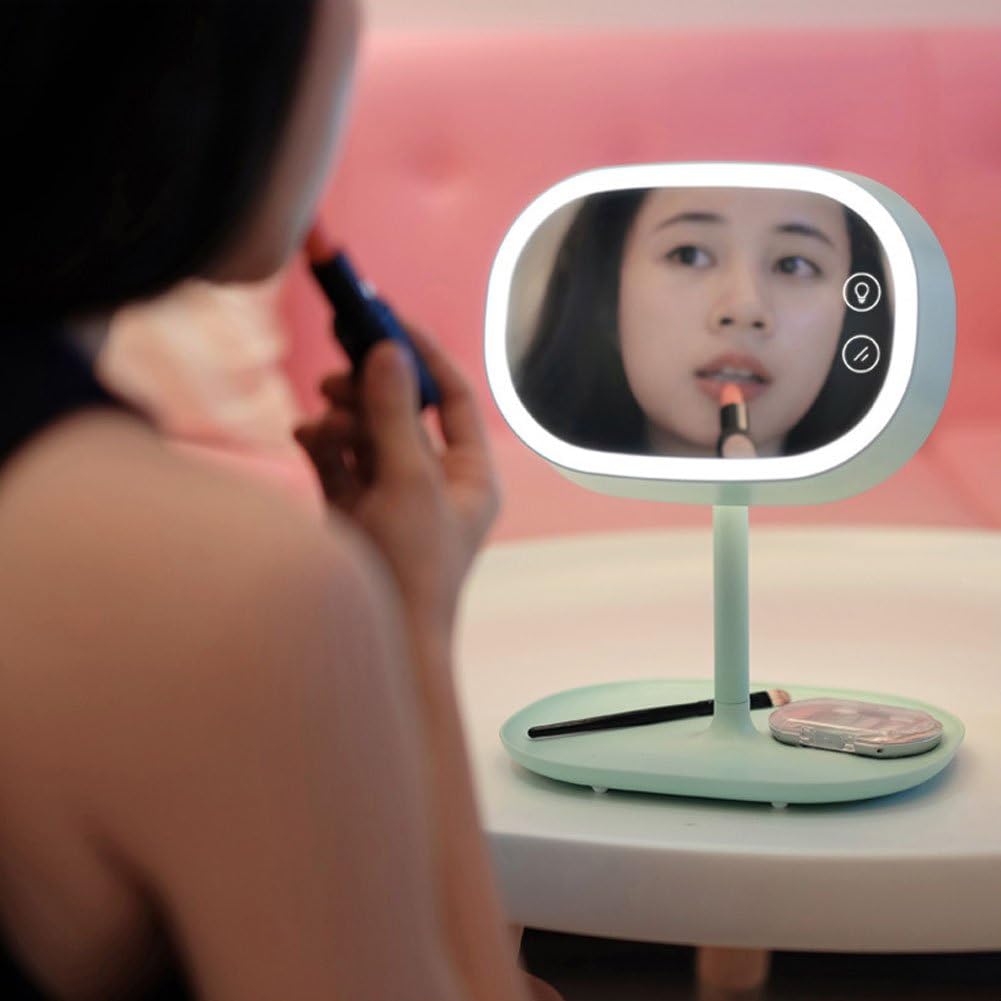DOXUNGO Creative 2-in-1 Make Up Mirror Light Rechargeable with Table Lamp for Bedroom Home, Smart Makeup Mirror with Touch Sensor LED Night light for Women (green)