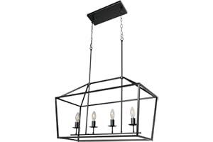 Z ZOSIMIO LIGHT ZOSIMIO Farmhouse Industrial Dining Room Chandelier, Black Rustic Kitchen Island Light, Modern Linear Hanging Light Fixture for Dinning Room, Kitchen, Bar, Pool Table (4-Light)