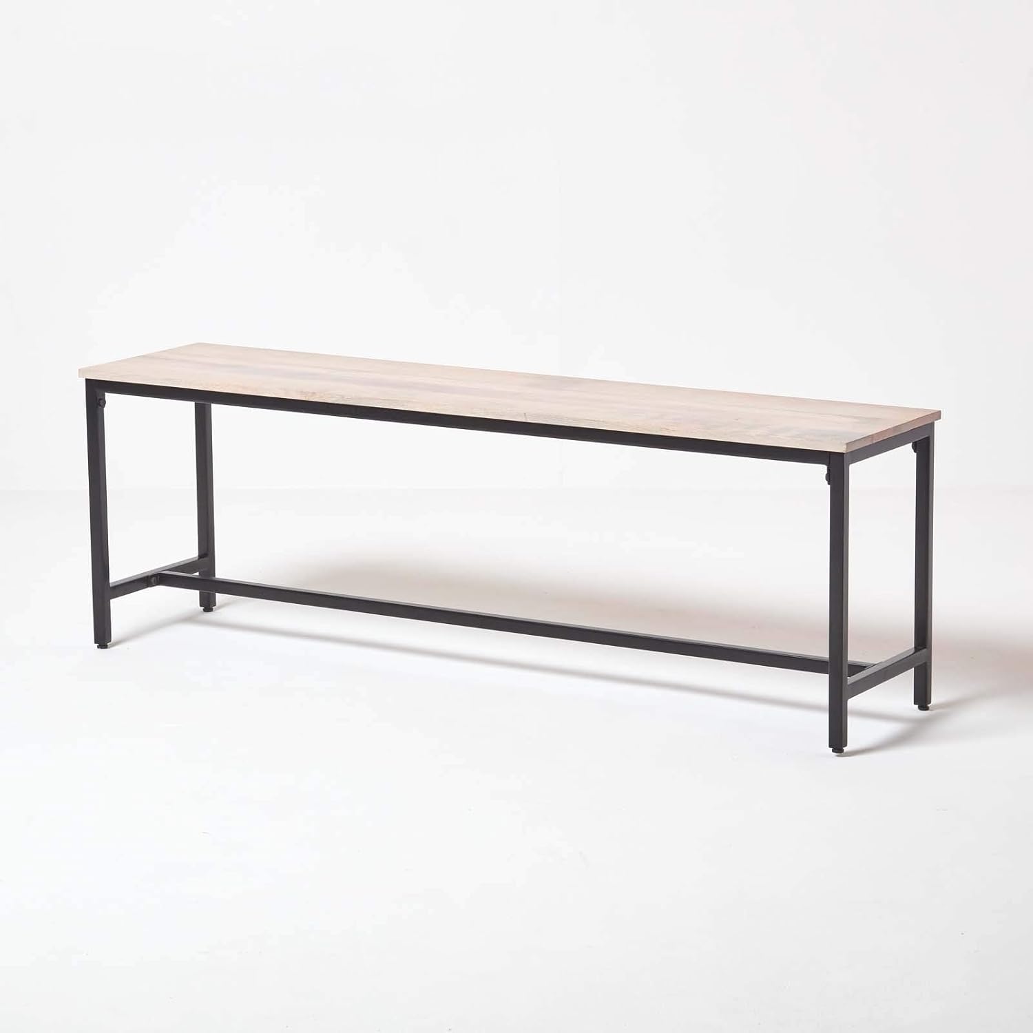 HOMESCAPES Long Industrial Dining Bench Seat Grey 100 Solid Mango Wood