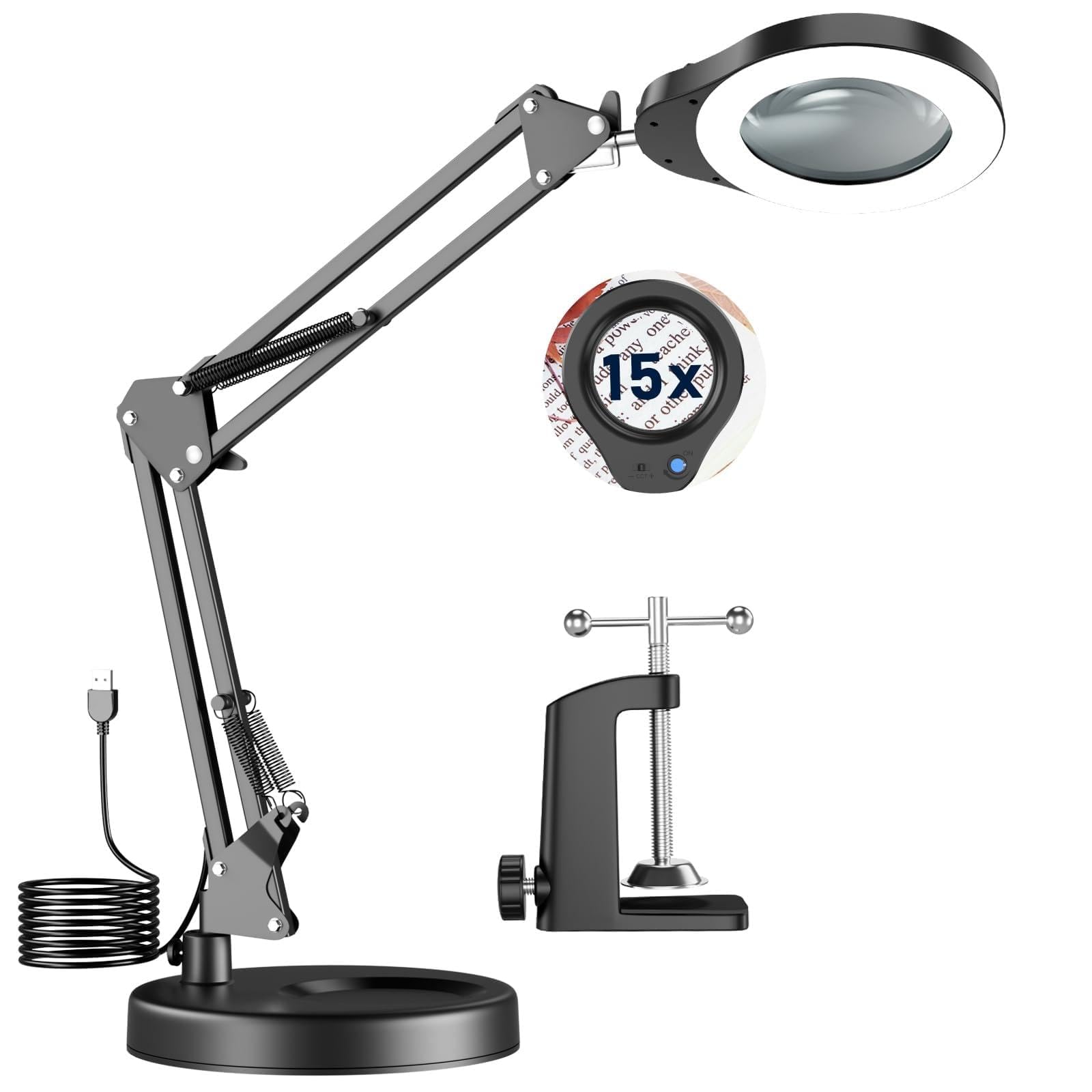 Photo 1 of 15X Magnifying Glass with Light and Stand, 84 LED Desk Magnifying Glass wtih Clamp,5 Color Modes Stepless Dimmable LED Lighted Desk Lamp for Craft Hobby Painting Reading Sewing Close Work