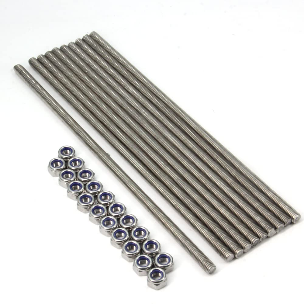 Zeberoxyz 10pcs/Pack M8 x 250mm Fully Threaded Rods, 304 Stainless Steel Threaded Rod, Right Hand Threads 1.25mm Pitch with 20pcs LockNuts for Clamps, Hangers, Anchor Bolts and U-Bolts (M8 x 250mm)