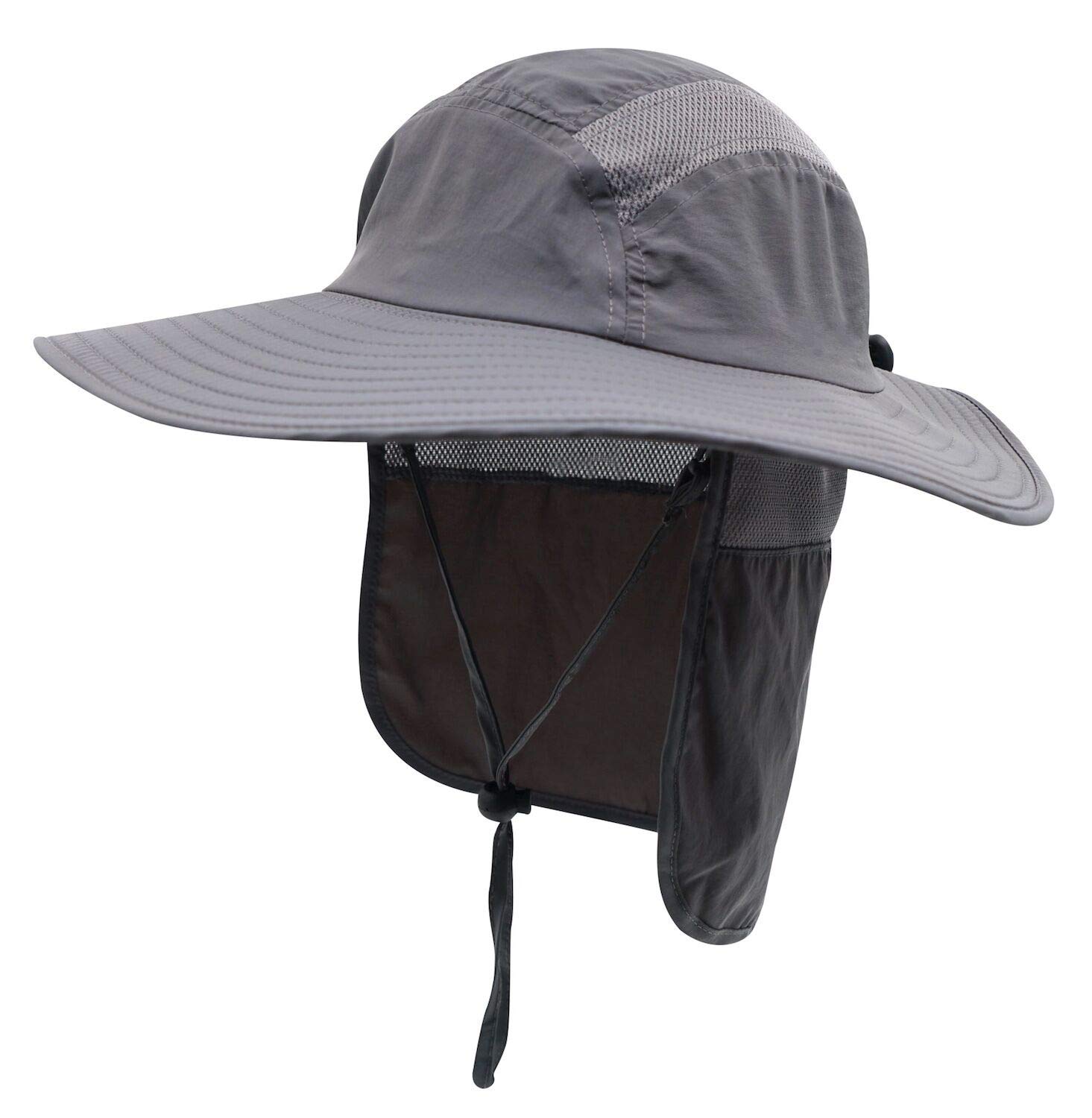 Decentron Outdoor Mens UPF 50+ Sun Protection Cap Wide Brim Bucket Fishing Hat with Neck Flap Sun Hats Dark Grey