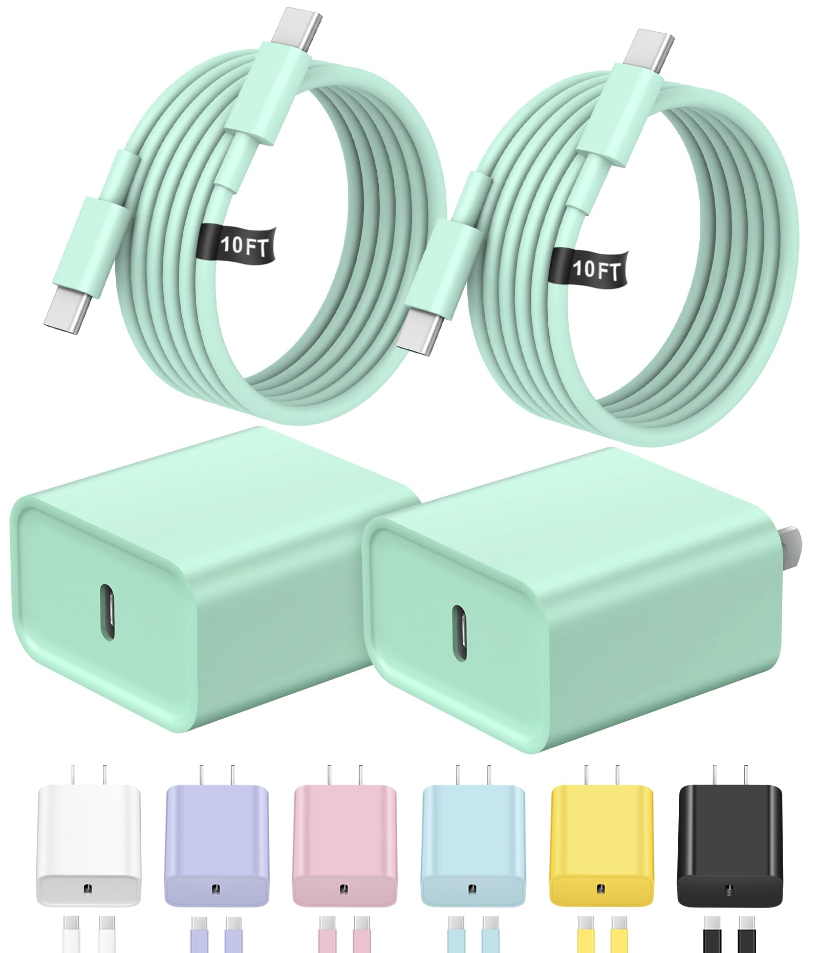 iPhone 17 16 Charger Fast Charging [UL Safety Certified] 20W 2Pack USB C Charger Block Type C Chargers with 6FT Type C Cable for iPhone Air/17/17 Pro/17 Pro Max/16/16 Plus/16 Max/15/15 Max(Green)