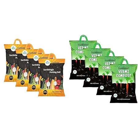 TrustBasket Enriched Organic Earth Magic Potting Soil Mix with Required Fertilizers for Plants- 20 K & Trust Basket Organic Vermicompost Fertilizer Manure for Plants -20 kg Combo