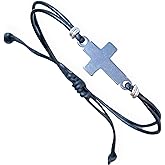 BeGenuine Store Christian Men's Leather Bracelet With Silver-tone Sideways Cross Thin Minimalist Cuff, Wristband Custom Handmade Christmas Gift