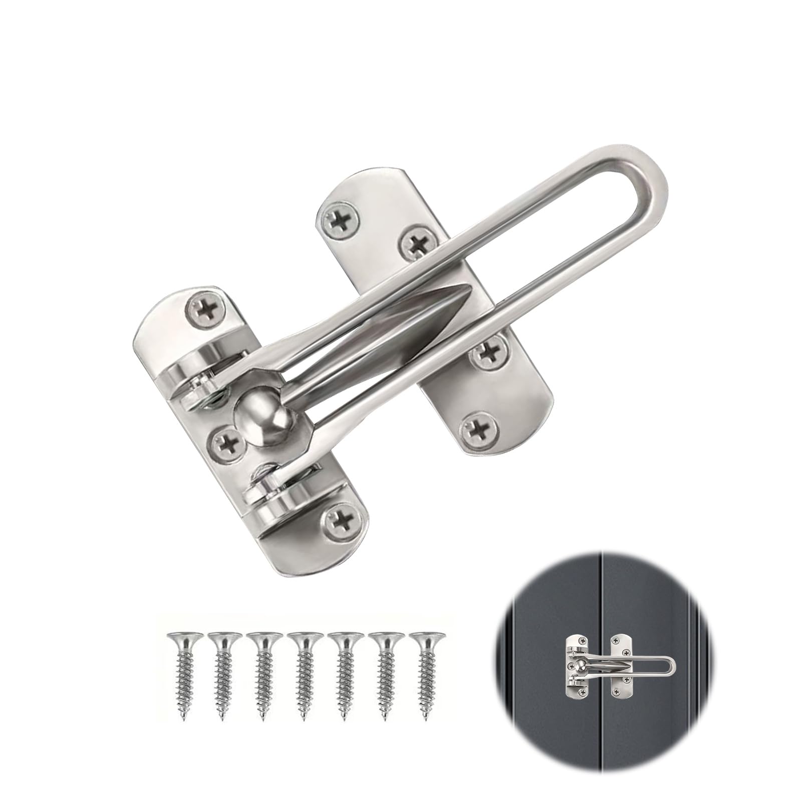 Door Chain Lock for Front Door, Swing Bar Door Guard Reinforcement Restrictor with 7 Screw, Heavy Duty Door Security Latch for Home Hotel Apartment Houseroom Prevent Forceful Entry (Silver)