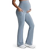 Mama Land Buttery Soft Maternity Flare Leggings Over The Belly 29"/32"/34" - Workout Yoga Pregnancy Pants with Pockets