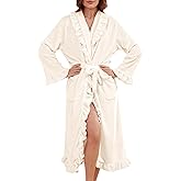 Women's Long Fleece Robe Plush Fluffy Fuzzy Ruffle Bath Robe Warm Loungewear