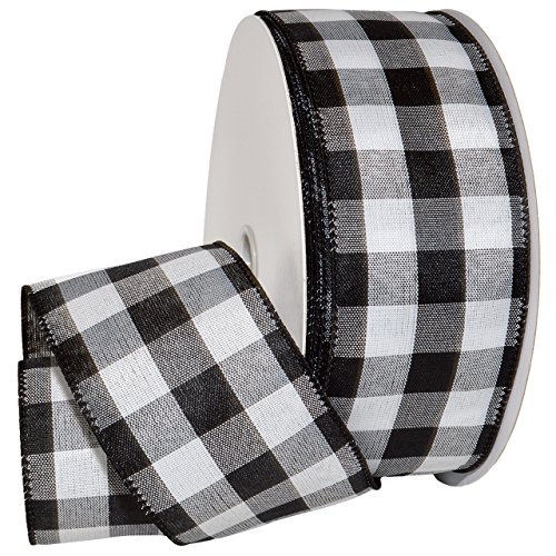 Morex Ribbon Cambridge Wired Gingham Plaid Ribbon, Black, 2-1/2" by 50 yd, 1-Pack