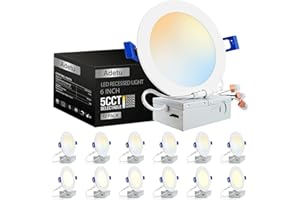 Adetu 12 Pack Recessed Lighting 6 Inch, 5CCT Ultra-Thin Recessed Light Fixtures with Junction Box, CRI 85>, 13W 1080LM, LED Ceiling Light - ETL Energy Star