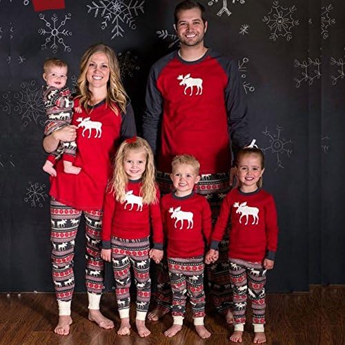 Christmas Family Elk Matching Pajamas for Mom Dad Kids Sleepwear Set Deer Nightwear (8T/9T, Kids)