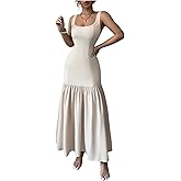 SOLY HUX Women's Wedding Guest Dress Sleeveless Scoop Neck Ruffle Hem Bodycon Party Going Out Long Dresses
