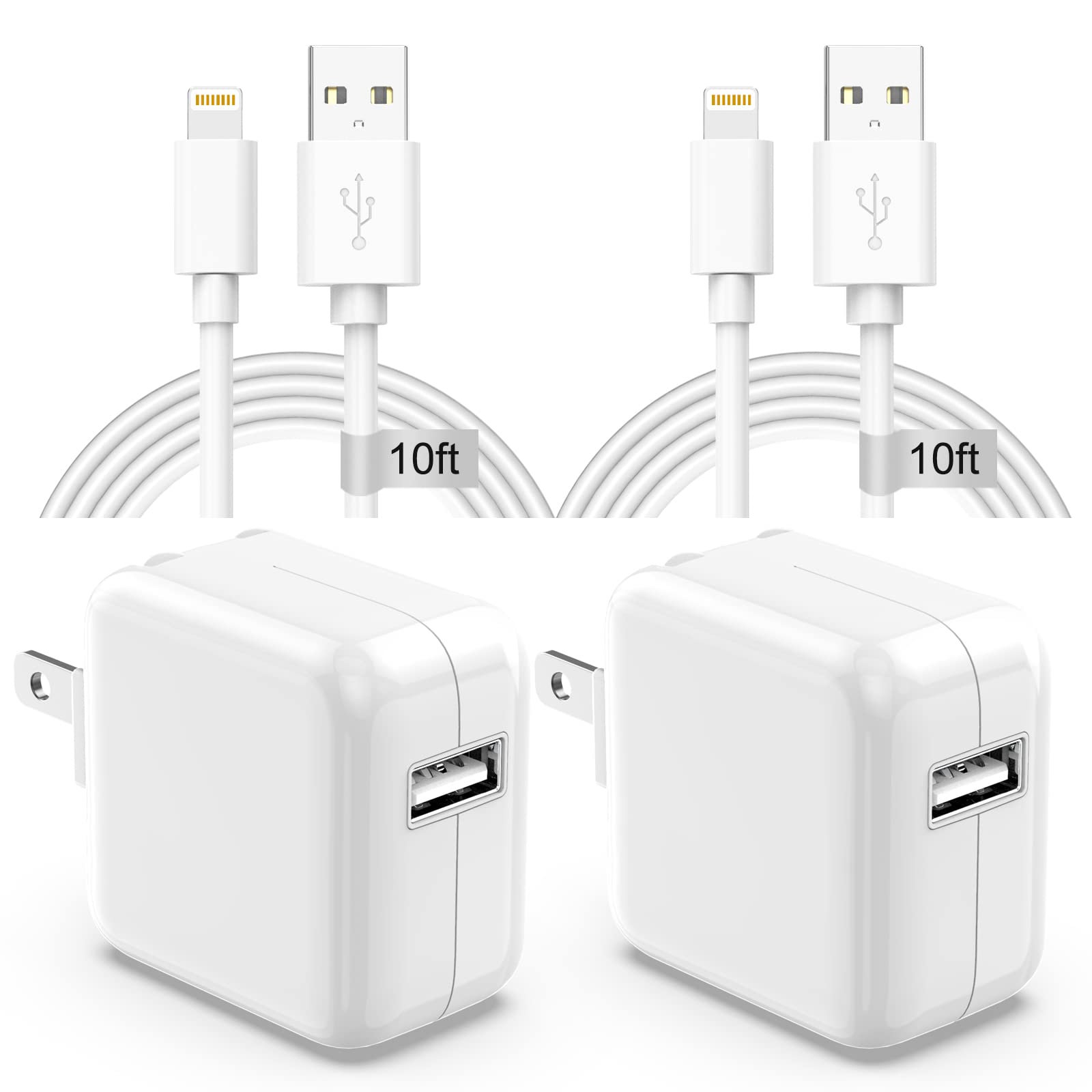 Apple iPad Charger Wall Charger and Cord 10 ft 2Set,12W iPad Fast Charging Block and Cord 10 ft Apple Certified Lightning Cable for iPad 7th 8th 9th Generation/Air/Mini,iPhone