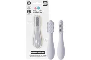 ezpz Baby-Led Toothbrush (Pewter) - 3 Months + - 100% Silicone Infant Toothbrush with Sensory Bumps - Cleans Gums + New Teeth - Improves Hand-to-Mouth Coordination, Self-Feeding Skills