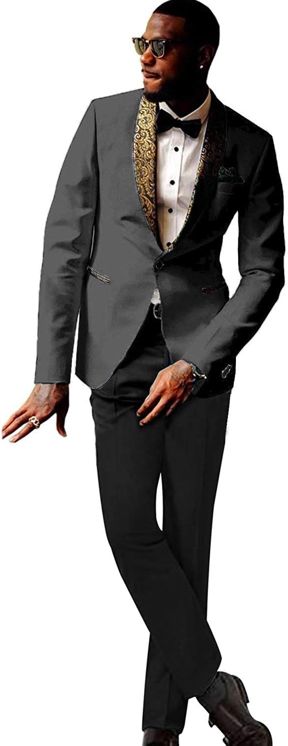 JYDress Mens 2-Piece Groom Suit White One Button Tuxedo Wedding Party Jacket & Pants