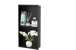 Homevacious 12"×24" Stainless Steel Shower Niche No Tile Needed Matte Black Double Shelves Bathroom Niche Shelf Rimless Recessed Wall Niche for Bathroom Storage