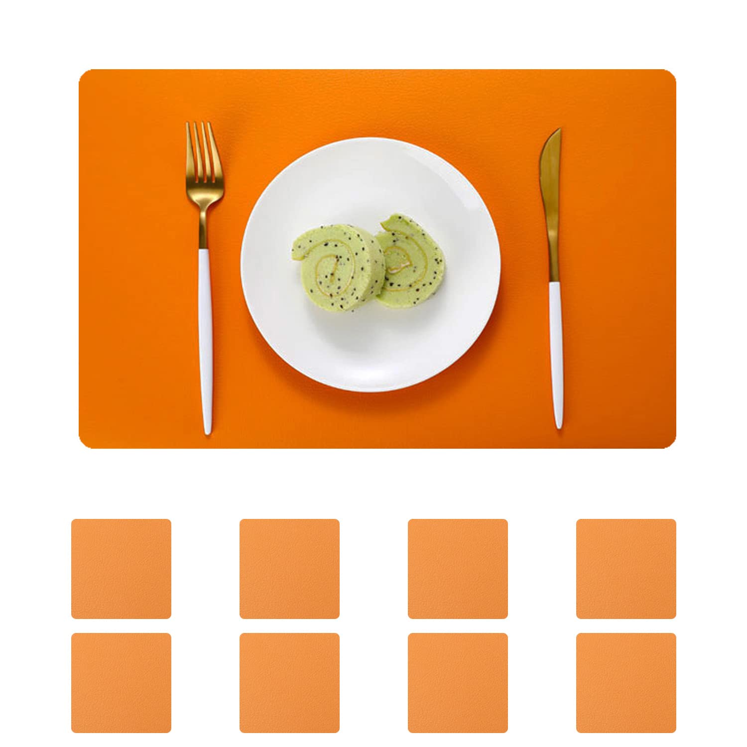 pigchcy Leather Placemats,Durable Waterproof Placemat for Dining Table,Washable PVC Kitchen Placemats Set of 8 for Indoor Outdoor (45 x 30 cm, Orange)