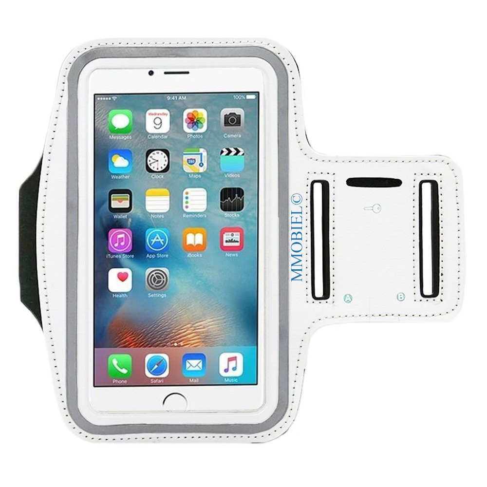 MMOBIEL Arm Phone Holder For Running Compatible with iPhone 17/17 Pro/16/16 Pro/15/15 Pro/14/14 Pro/13/13 Pro/12/11 and Other Models up to 7.1 inch - Stretchable Running Phone Holder Armband- White