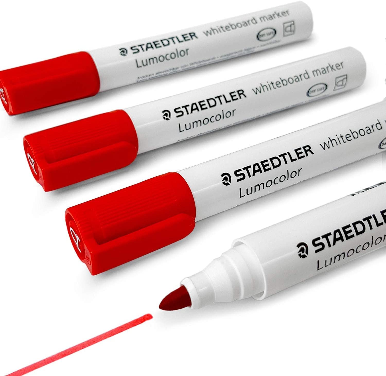 Staedtler Lumocolor Whiteboard Marker Pens 351 - Dry Erase Correction Pen - Bullet Tip - Pack of 4 x RED