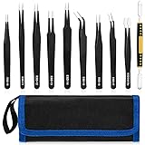 10 PCS Precision Tweezers Set, Premium Craft Tweezers Kit, Stainless Steel Electronic ESD Tweezers, Anti-static Industrial So